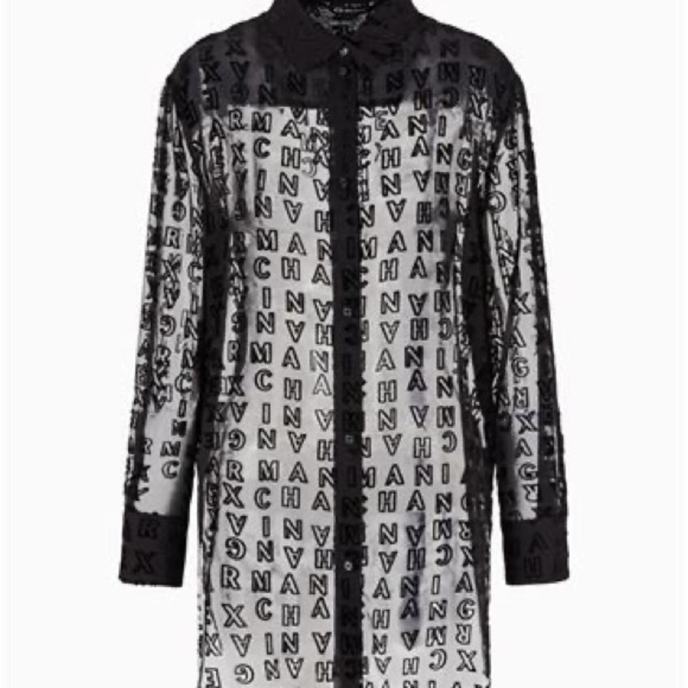 Armani Exchange Black Sheer Shirt Mini Dress